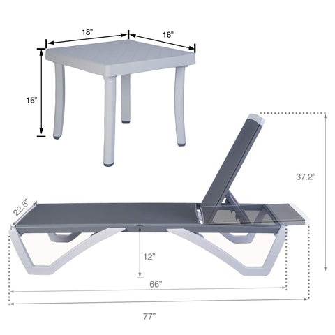 Kozyard Outdoor Chaise Lounge, Aluminum Frame Polypropylene Resin Legs and Textilene Fabric 5 Adjustable Backrest