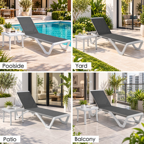 Kozyard Outdoor Chaise Lounge Chair, Full Flat Adjustable Patio Lounger with Aluminum Frame & Resin Legs, Textilene Fabric for Poolside, Backyard & Beach