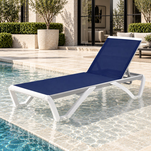 Kozyard Outdoor Chaise Lounge Chair, Full Flat Adjustable Patio Lounger with Aluminum Frame & Resin Legs, Textilene Fabric for Poolside, Backyard & Beach