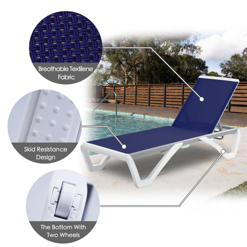 kozyard pool lounge chair with wheels, breathable textilene fabric, skid resistance design, two-wheel mobility for patio poolside backyard, durable outdoor chaise lounge
