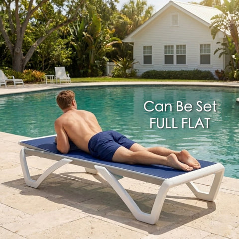 KOZYARD Adjustable Pool Lounge Chair, Full Flat Position for Napping & Sunbathing, Heavy-Duty Textilene Fabric, 6-Level Recline, Weather-Resistant Design, 350lbs Max Load
