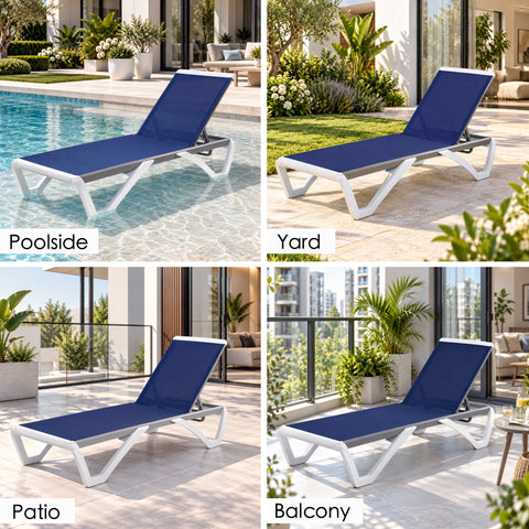 Kozyard Outdoor Chaise Lounge Chair, Full Flat Adjustable Patio Lounger with Aluminum Frame & Resin Legs, Textilene Fabric for Poolside, Backyard & Beach