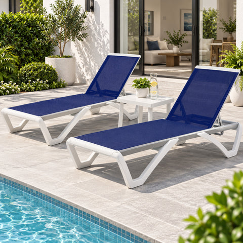 Kozyard Outdoor Chaise Lounge Chair, Full Flat Adjustable Patio Lounger with Aluminum Frame & Resin Legs, Textilene Fabric for Poolside, Backyard & Beach