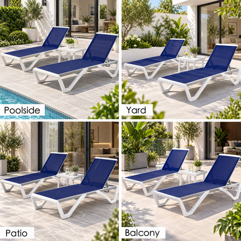 Kozyard Outdoor Chaise Lounge Chair, Full Flat Adjustable Patio Lounger with Aluminum Frame & Resin Legs, Textilene Fabric for Poolside, Backyard & Beach