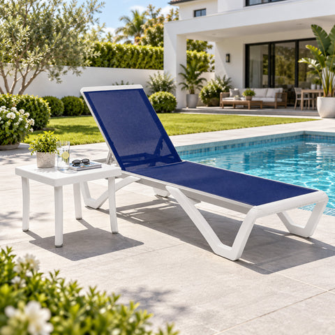 Kozyard Outdoor Chaise Lounge Chair, Full Flat Adjustable Patio Lounger with Aluminum Frame & Resin Legs, Textilene Fabric for Poolside, Backyard & Beach
