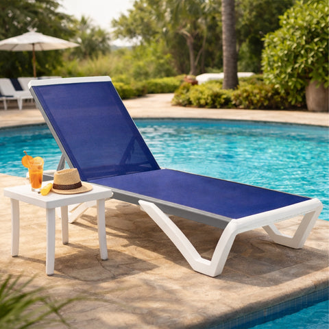Kozyard Outdoor Chaise Lounge Chair, Full Flat Adjustable Patio Lounger with Aluminum Frame & Resin Legs, Textilene Fabric for Poolside, Backyard & Beach