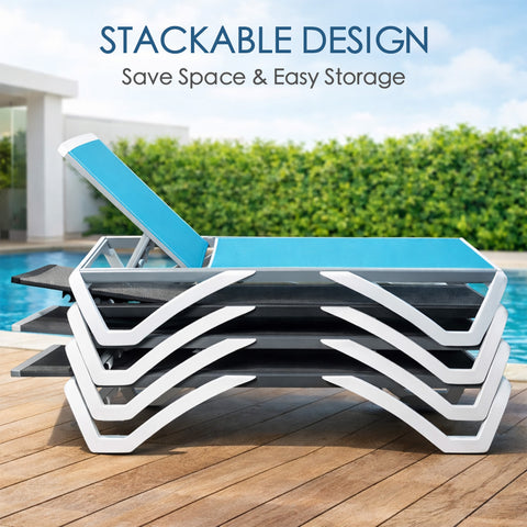 KOZYARD Stackable Patio Lounge Chair, Space-Saving Storage Design, 800g Breathable Textilene Fabric, 6-Level Adjustable Recline, Sturdy Modern Frame, 350lbs Weight Capacity, Perfect for Poolside & Backyard Organization
