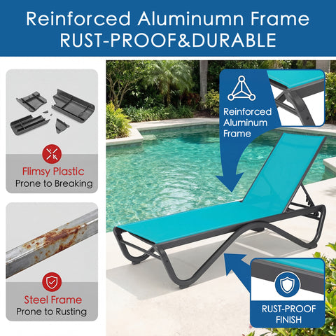 kozyard Outdoor Chaise Lounge Chair, Reinforced Rust-Proof Aluminum Frame, Durable Textilene Fabric, Poolside Reclining Lounger for Patio, Backyard, and Outdoor Use
