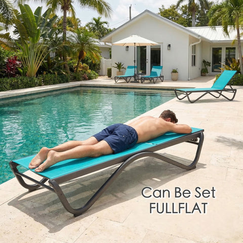 kozyard Outdoor Chaise Lounge Chair, Full Flat Position Lounger, Adjustable Backrest, Textilene Fabric, Reinforced Aluminum Frame for Poolside, Patio, and Lawn Relaxation
