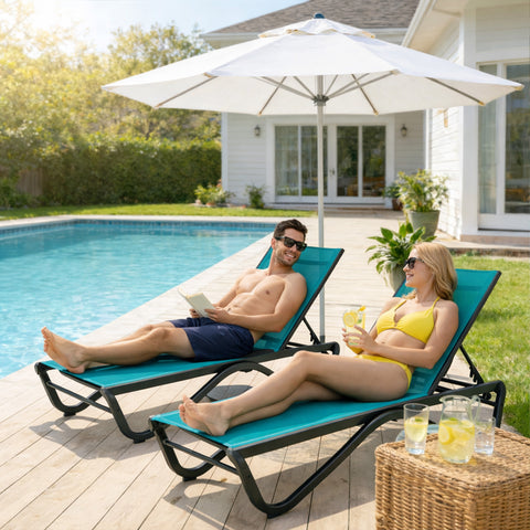kozyard Outdoor Chaise Lounge Chairs Set, Adjustable Backrest, Textilene Fabric, Rust-Proof Aluminum Frame, Poolside Patio Loungers for Relaxation and Sunbathing
