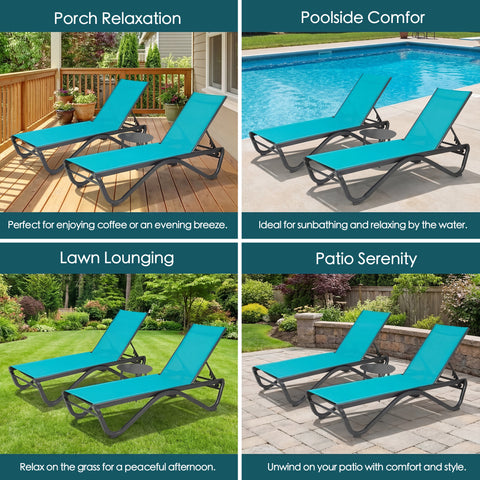 kozyard Outdoor Chaise Lounge Chairs, Versatile for Porch, Poolside, Lawn, Patio, Adjustable Backrest, Textilene Fabric, Rust-Proof Aluminum Frame
