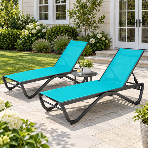Kozyard pool lounge chairs bring resort-inspired comfort to patios and swimming pool areas with adjustable reclining backrests, breathable mesh fabric and durable weather-resistant frames. These outdoor chaise lounge chairs provide ergonomic support for sunbathing and relaxing, making them ideal patio furniture for pool decks, backyards, gardens, terraces, resorts and modern outdoor living spaces.