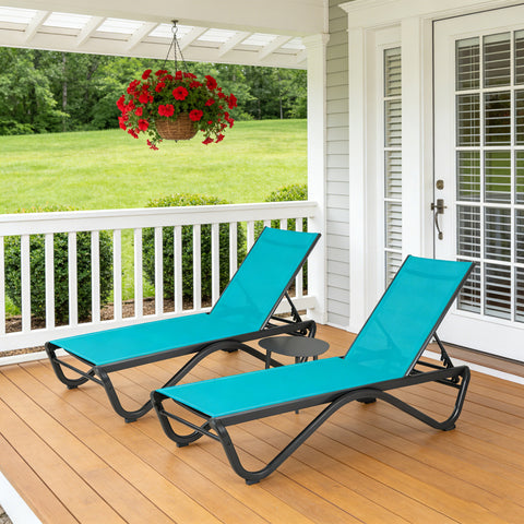 Kozyard outdoor lounge chair set: 2-piece outdoor seating with matching side table, suitable for porch & outdoor living spaces. Features durable Textilene fabric & sturdy frame, designed for comfortable, long-lasting outdoor relaxation.
