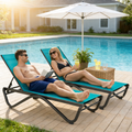 Kozyard outdoor lounge chairs in use: comfortable poolside seating for outdoor leisure, featuring weather-resistant fabric & sturdy frame for enjoyable outdoor gatherings.
