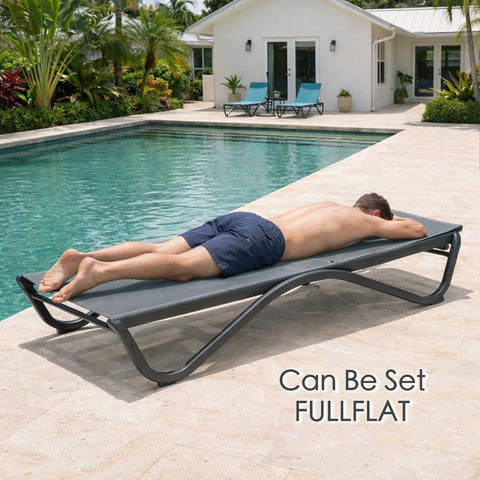 kozyard Outdoor Chaise Lounge Chair, Full Flat Position Lounger, Adjustable Backrest, Textilene Fabric, Reinforced Aluminum Frame for Poolside, Patio, and Lawn Relaxation
