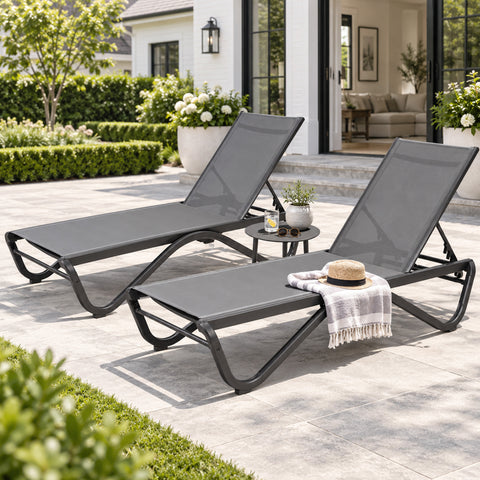 Kozyard pool lounge chairs bring resort-inspired comfort to patios and swimming pool areas with adjustable reclining backrests, breathable mesh fabric and durable weather-resistant frames. These outdoor chaise lounge chairs provide ergonomic support for sunbathing and relaxing, making them ideal patio furniture for pool decks, backyards, gardens, terraces, resorts and modern outdoor living spaces.