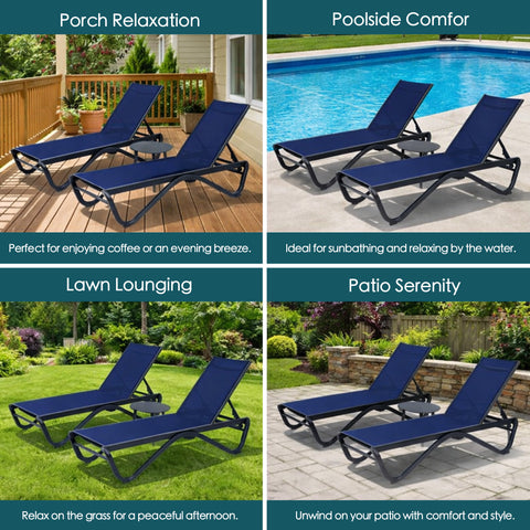 Kozyard Versatile 2-Pack Outdoor Chaise Lounge Set with Side Table Multi-Scene Adjustable Recliners Featuring Rust-Proof Aluminum Frame & Breathable Textilene Fabric for Porch Poolside Lawn & Patio Relaxation