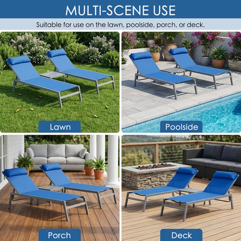 kozyard Versatile Outdoor Chaise Lounge, Multi-Scene Use for Lawn, Poolside, Porch & Deck, 5-Level Adjustable Backrest, Removable Pillow, Textilene Fabric & Aluminum Frame, All-Weather Patio Furniture
