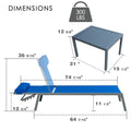 kozyard 3-Piece Outdoor Chaise Lounge Set, 76-Inch Recliner & Side Table, 320 LBS Weight Capacity, Adjustable Backrest, Textilene Fabric & Powder-Coated Aluminum Frame, Patio Furniture Dimensions Specs
