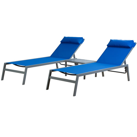 kozyard Set of 2 Outdoor Chaise Lounges, Stackable Patio Recliners with Removable Headrest Pillow, 5-Level Adjustable Backrest, Textilene Fabric & Sturdy Aluminum Frame, All-Weather Poolside Furniture

