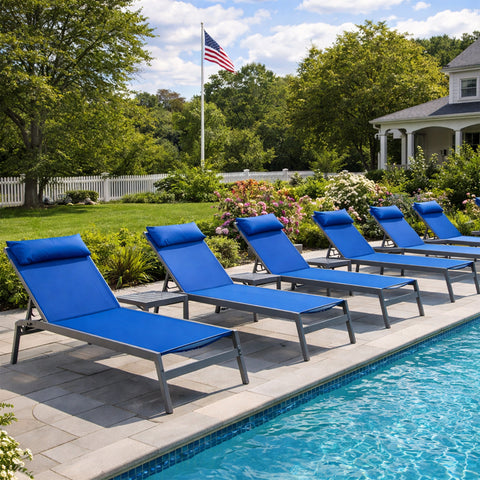 kozyard Set of 5 Outdoor Chaise Lounges, Poolside Patio Recliners with Removable Headrest Pillow, 5-Level Adjustable Backrest, Textilene Fabric & Aluminum Frame, Weather-Resistant for Backyard Gatherings
