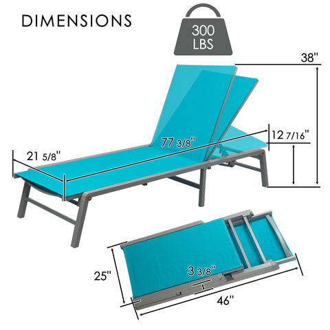 kozyard Foldable Outdoor Chaise Lounge, 6-Level Adjustable Backrest, 300 lbs Capacity, Compact Folding Design, Rust-Proof Aluminum Frame, Weather-Resistant Fabric for Patio & Poolside
