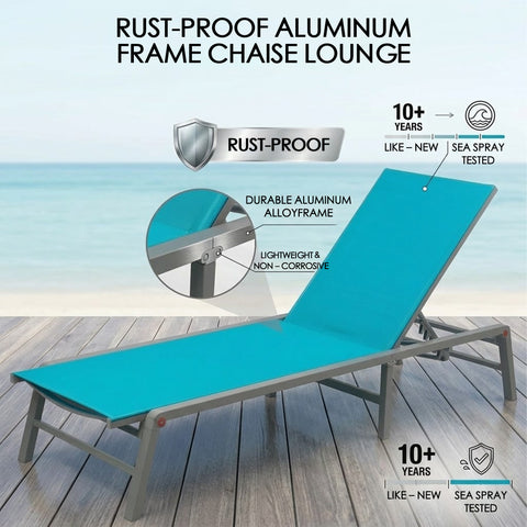 kozyard Rust-Proof Aluminum Frame Chaise Lounge, Outdoor Patio Recliner, Lightweight Non-Corrosive Construction, Durable for Beach & Poolside Use, Adjustable Backrest, All-Weather Fabric
