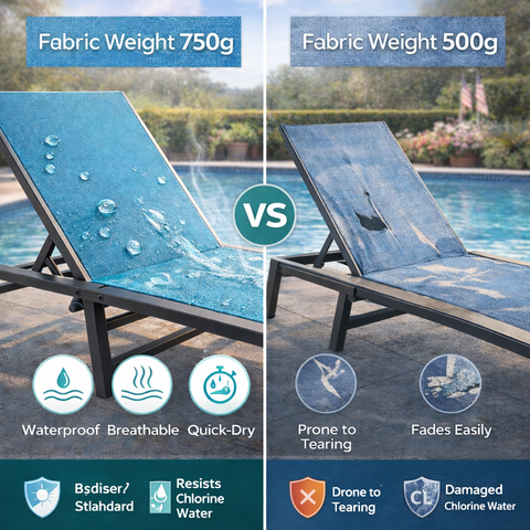Kozyard Outdoor Chaise Lounge 750g Fabric – Waterproof, Breathable, Quick-Dry Durable Fabric (Resists Chlorine Water) & Metal Frame, Outperforms Thin Fading/Tearing 500g Materials
