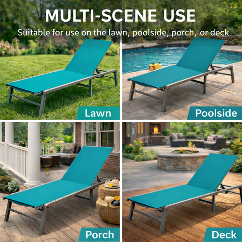 Kozyard Multi-Scene Outdoor Chaise Lounge – Adjustable Recline Patio Chair with 750g Waterproof Fabric & Metal Frame, Suitable for Lawn, Poolside, Porch & Deck Relaxation

