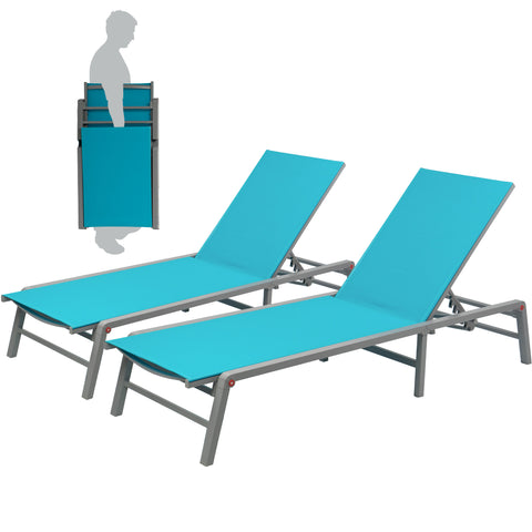 kozyard Set of 2 Foldable Outdoor Chaise Lounges, 6-Level Adjustable Backrests, 300 lbs Capacity Each, Rust-Proof Aluminum Frames, Weather-Resistant Fabric for Patio & Pool
