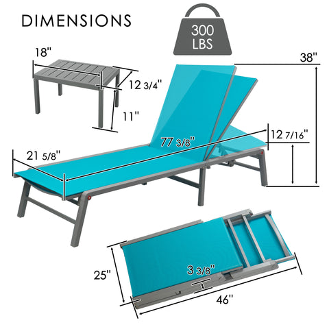 kozyard Foldable Outdoor Chaise Lounge, 300 lbs Weight Capacity, Compact Folding Design with Detailed Dimensions, Rust-Proof Aluminum Frame, All-Weather Breathable Fabric for Patio & Pool
