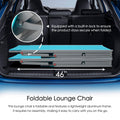 Convenient Foldable Lounge Chair
alt text：An image of a aqua blue foldable lounge chair with a lightweight aluminum frame, fitting in a car trunk. It has a built - in lock for security when folded and requires no assembly. Keywords: foldable lounge chair, lightweight aluminum frame, no assembly
