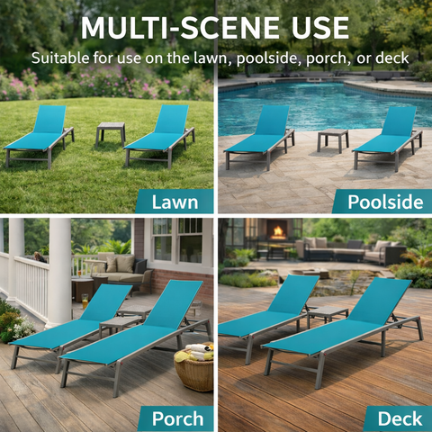 Kozyard Multi-Scene Outdoor Chaise Lounge – Adjustable Recline Patio Chair with 750g Waterproof Fabric & Metal Frame, Suitable for Lawn, Poolside, Porch & Deck Relaxation
