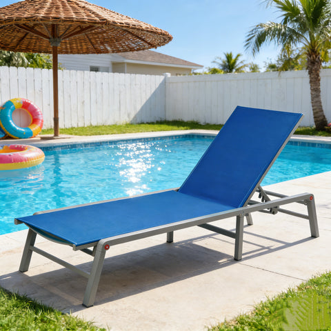 Kozyard Outdoor Chaise Lounge – Poolside Adjustable Recline Lounge Chair with 750g Waterproof Quick-Dry Fabric & Sturdy Metal Frame, Ideal for Backyard/Patio Relaxation by Swimming Pool
