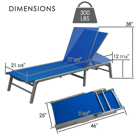 kozyard Foldable Outdoor Chaise Lounge, 6-Level Adjustable Backrest, 300 lbs Capacity, Compact Folding Design, Rust-Proof Aluminum Frame, Weather-Resistant Fabric for Patio & Poolside
