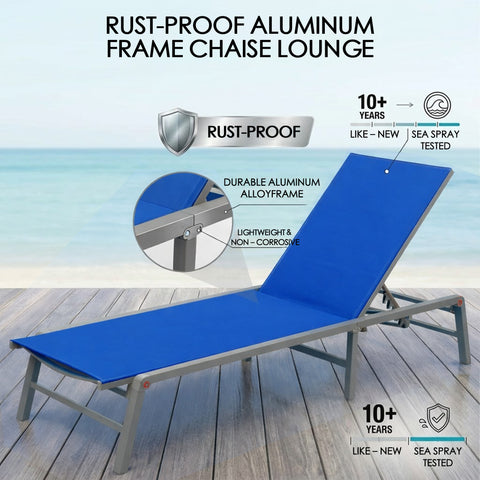 kozyard Rust-Proof Aluminum Frame Chaise Lounge, Outdoor Patio Recliner, Lightweight Non-Corrosive Construction, Durable for Beach & Poolside Use, Adjustable Backrest, All-Weather Fabric
