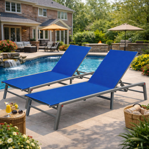kozyard Set of 2 Foldable Outdoor Chaise Lounges, 6-Level Adjustable Backrests, 300 lbs Capacity Each, Rust-Proof Aluminum Frames, Weather-Resistant Fabric for Patio & Pool
