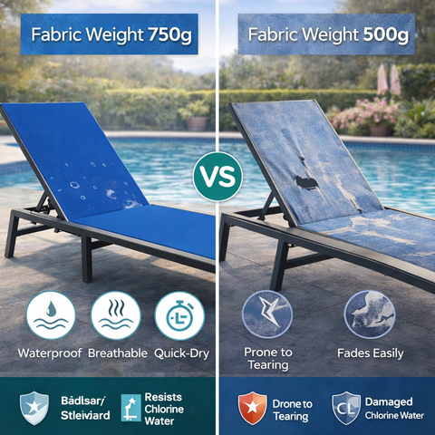 Kozyard Outdoor Chaise Lounge 750g Fabric – Waterproof, Breathable, Quick-Dry Durable Fabric (Resists Chlorine Water) & Metal Frame, Outperforms Thin Fading/Tearing 500g Materials

