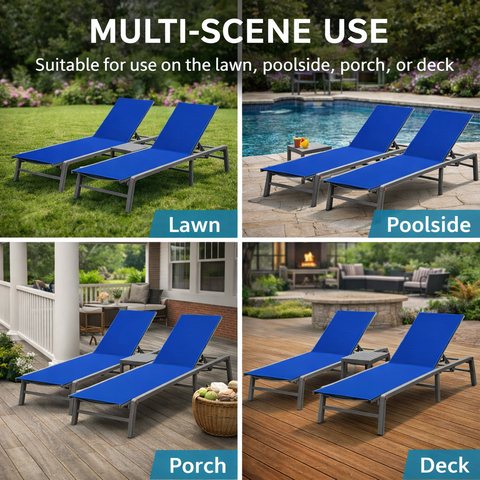 Kozyard Multi-Scene Outdoor Chaise Lounge – Adjustable Recline Patio Chair with 750g Waterproof Fabric & Metal Frame, Suitable for Lawn, Poolside, Porch & Deck Relaxation
