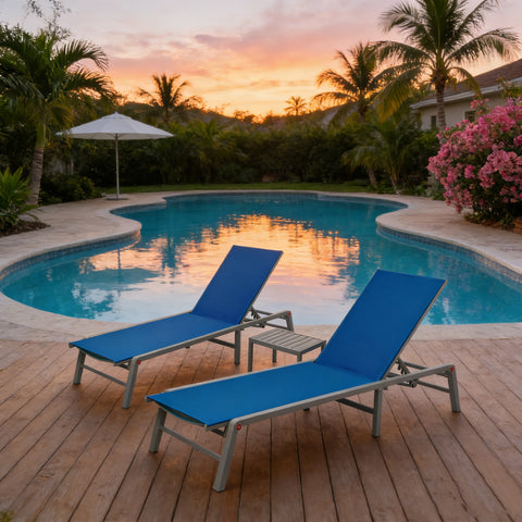 Kozyard Outdoor Chaise Lounge – Poolside Adjustable Recline Lounge Chair with 750g Waterproof Quick-Dry Fabric & Sturdy Metal Frame, Ideal for Backyard/Patio Relaxation by Swimming Pool
