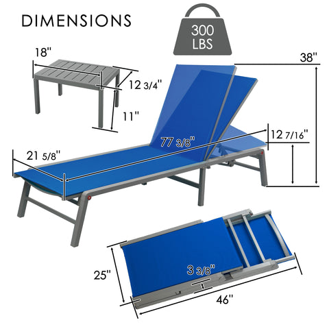 kozyard Foldable Outdoor Chaise Lounge, 300 lbs Weight Capacity, Compact Folding Design with Detailed Dimensions, Rust-Proof Aluminum Frame, All-Weather Breathable Fabric for Patio & Pool
