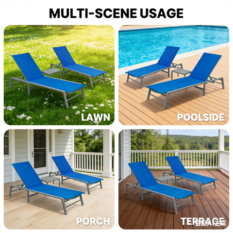 Kozyard Multi-Scene Outdoor Chaise Lounge – Adjustable Recline Patio Chair with 750g Waterproof Fabric & Metal Frame, Suitable for Lawn, Poolside, Porch & Deck Relaxation
