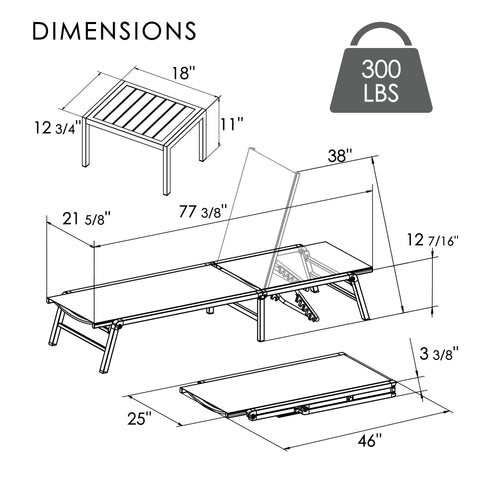 Kozyard Foldable Metal Bed Frame & Stool Dimensions: 300 lbs weight capacity, includes bed (77 3/8" L x 21 5/8" W) & stool (18" L x 12 3/4" H) measurements; foldable design (46" x 25" x 3 3/8" folded), sturdy metal construction for versatile portable seating/bedding.
