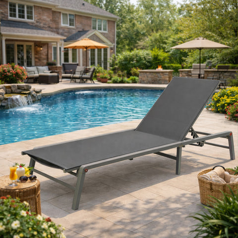 kozyard Outdoor Chaise Lounge Chair, Foldable Patio Recliner for Pool, Lawn & Deck, Adjustable Backrest, Rust-Proof Aluminum Frame, Breathable Quick-Dry Fabric, No Assembly Required

