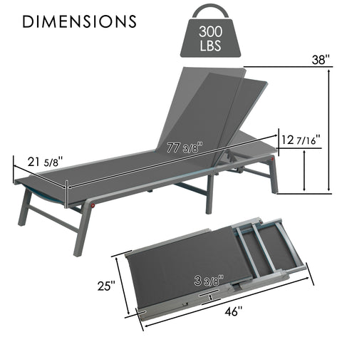 kozyard Foldable Outdoor Chaise Lounge, 6-Level Adjustable Backrest, 300 lbs Capacity, Compact Folding Design, Rust-Proof Aluminum Frame, Weather-Resistant Fabric for Patio & Poolside
