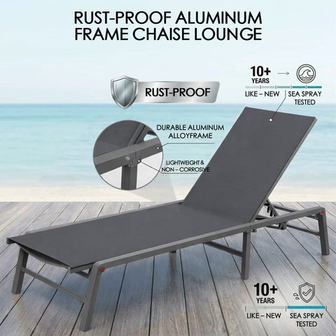 kozyard Rust-Proof Aluminum Frame Chaise Lounge, Outdoor Patio Recliner, Lightweight Non-Corrosive Construction, Durable for Beach & Poolside Use, Adjustable Backrest, All-Weather Fabric
