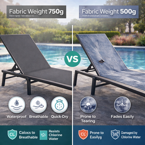 Kozyard Outdoor Chaise Lounge 750g Fabric – Waterproof, Breathable, Quick-Dry Durable Fabric (Resists Chlorine Water) & Metal Frame, Outperforms Thin Fading/Tearing 500g Materials
