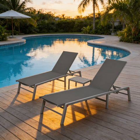kozyard Outdoor Chaise Lounge Chair, Single Patio Recliner for Poolside & Backyard, 6-Level Adjustable Backrest, Rust-Proof Aluminum Frame, Breathable Quick-Dry Textilene Fabric, No Assembly Required
