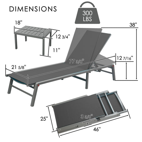 kozyard Foldable Outdoor Chaise Lounge, 300 lbs Weight Capacity, Compact Folding Design with Detailed Dimensions, Rust-Proof Aluminum Frame, All-Weather Breathable Fabric for Patio & Pool
