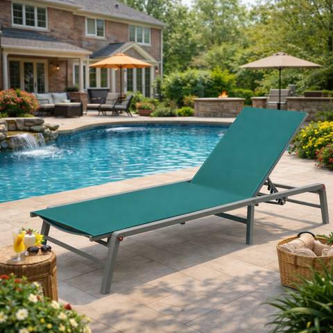 Kozyard Outdoor Chaise Lounge – Poolside Adjustable Recline Lounge Chair with 750g Waterproof Quick-Dry Fabric & Sturdy Metal Frame, Ideal for Backyard/Patio Relaxation by Swimming Pool
